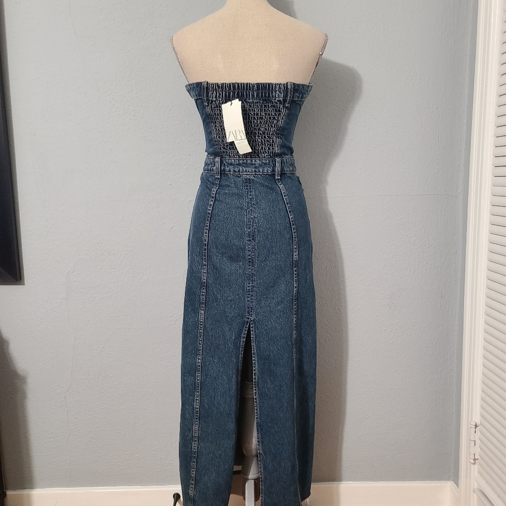 Zara Denim Button-Up Strapless Corset Maxi Dress NWT Size XS - Picture 6 of 16